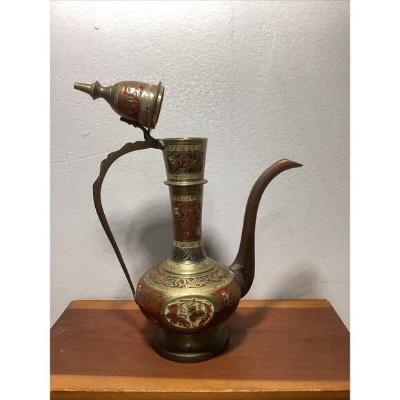 Enamel Brass Pitcher Elephant Claw Bell Made In India - Picture 3 of 11